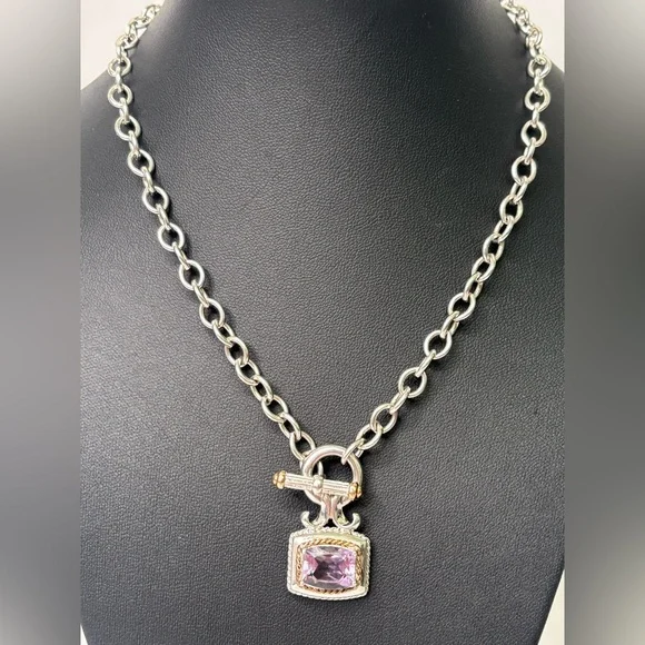 Chunky Amethyst Silver Necklace | Sterling Silver & Gold-Filled Accents - Picture 2 of 8